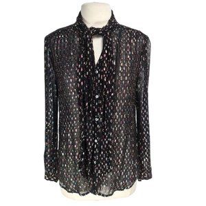 J.CREW Women Size S Tie Button Up Sheer See Through Blouse Long Sleeve  238P